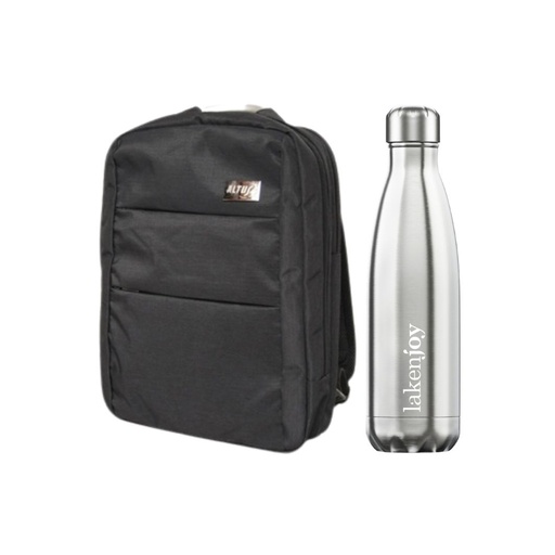 [4034301080] PACK MOCHILA CHICAGO NEGRO + BOTELLA LAKENJOY 0.5L ACERO - ALTUS/LAKEN